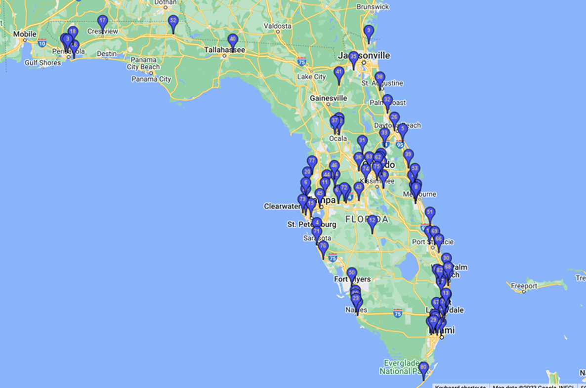 Map of targeting locations in florida