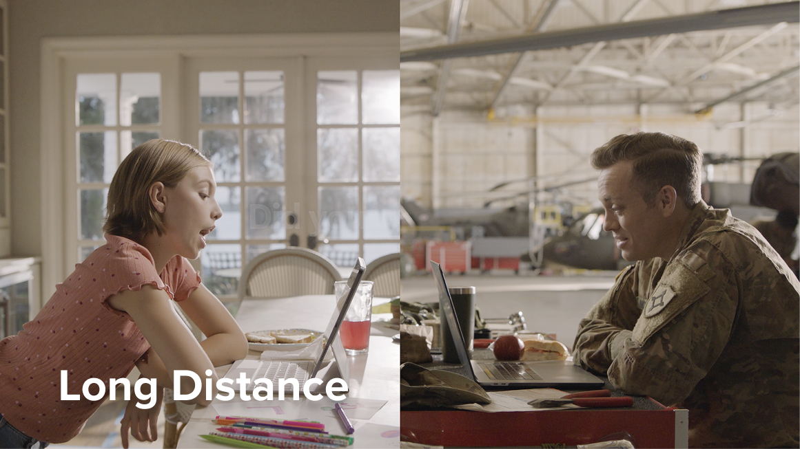 Military dad and daughter talking through video chat